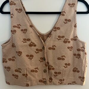 Cropped Madewell checkered floral knit top size L